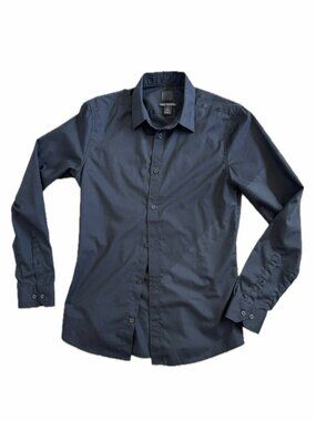 Black Button Down Shirt Easy Iron Slim Fit Sz M H&M